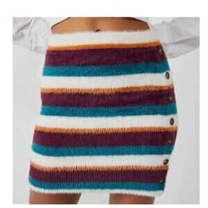 Free People Ciara Sweater Mini Skirt S Fig Jam Combo Stripe Fuzzy Knit Boho NWT